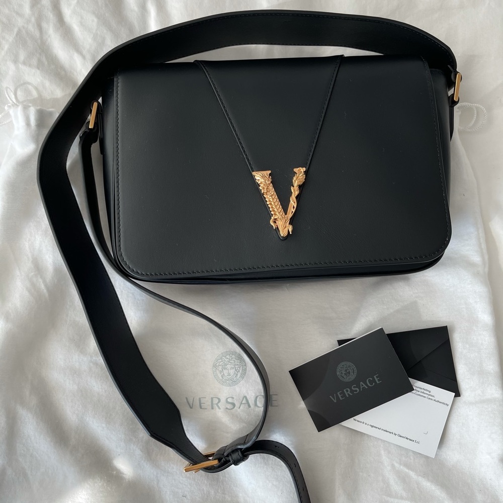 Authentic New Versace Virtus black leather